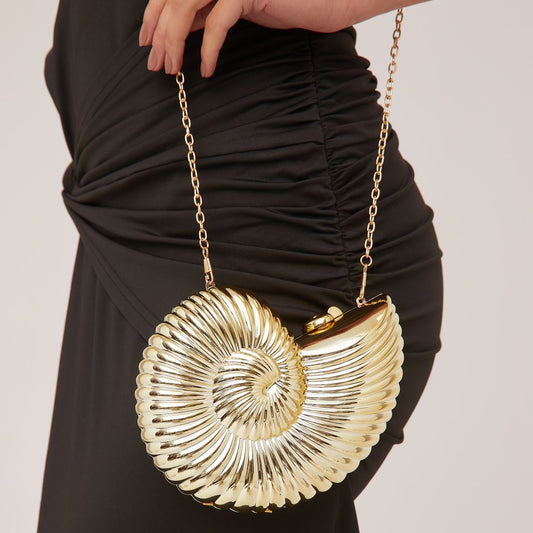 Arlette Shell Detail Cross Body Clutch Bag In Gold
