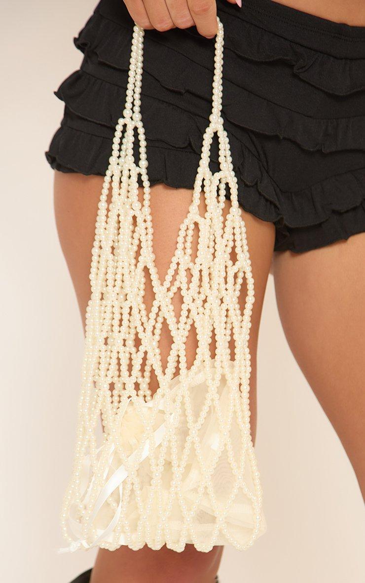 Frida Pearl Detail Shaped Grab Bag In Cream