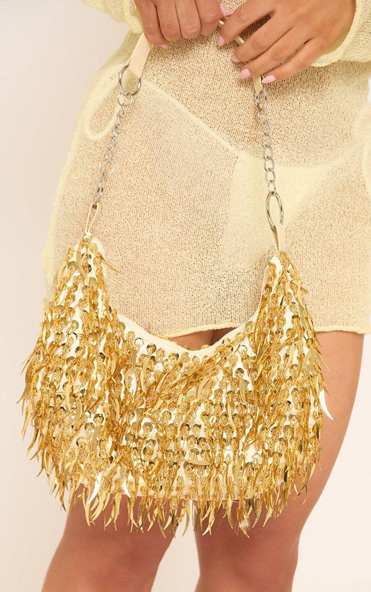 Adeline Tassel Detail Shoulder Bag In Gold
