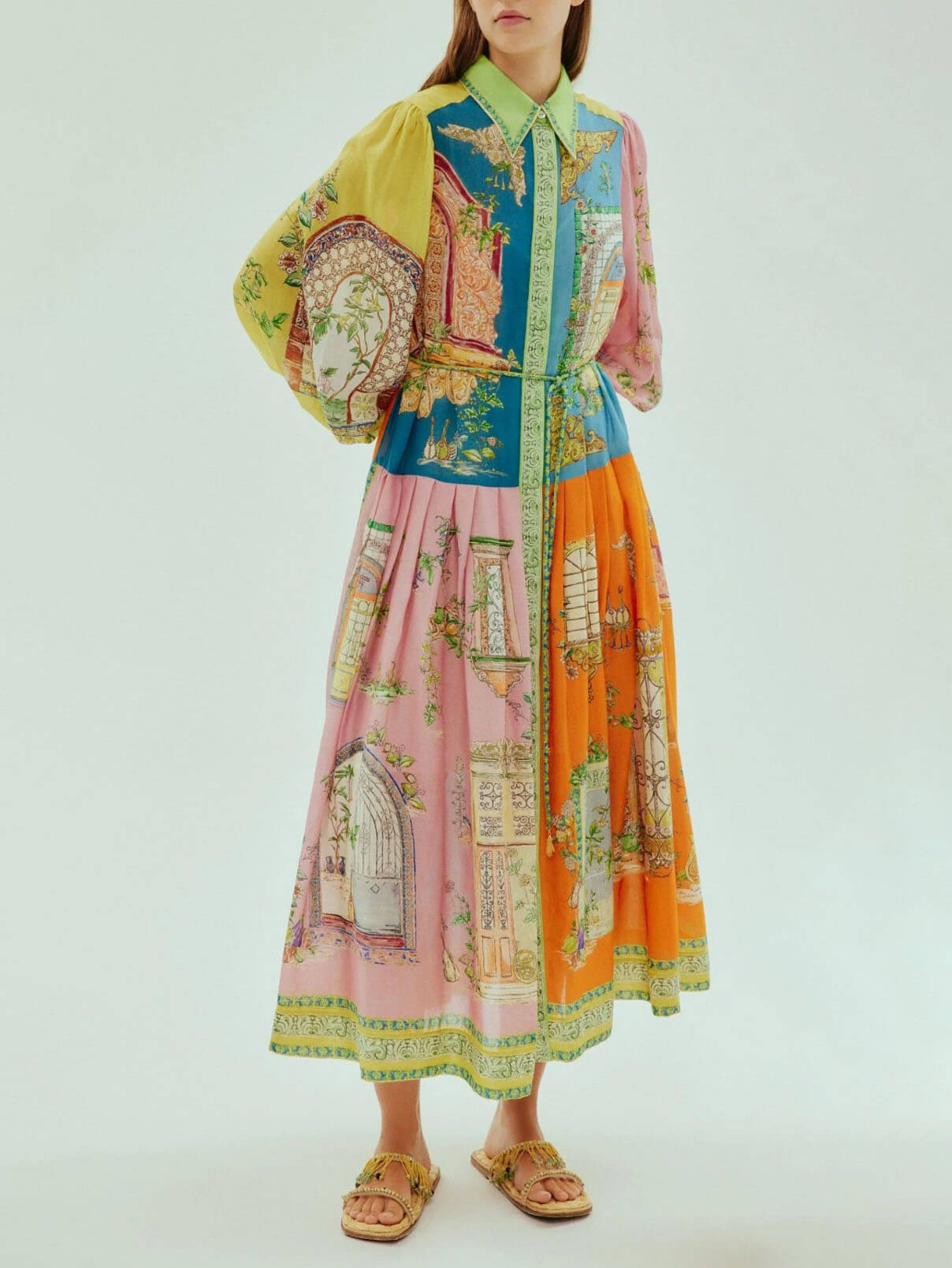 Exquisites Midikleid mit Button-Down-Kragen und Garten-Print
