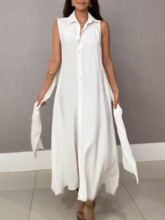 Einzigartiges einreihiges Midikleid im Hemdstil mit Krawatte