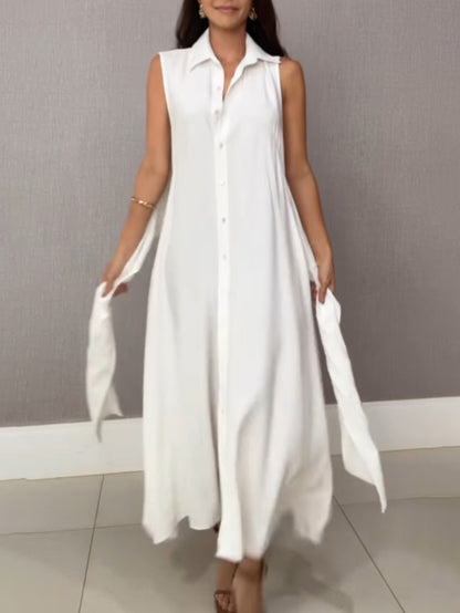 Einzigartiges einreihiges Midikleid im Hemdstil mit Krawatte