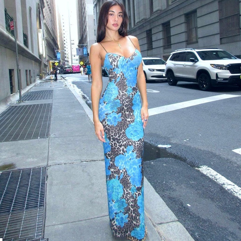 Tiana Blue Jaguar Maxi Dress