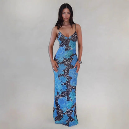 Tiana Blue Jaguar Maxi Dress