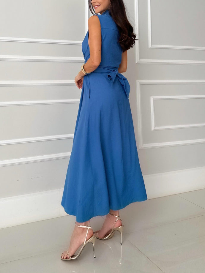 Einzigartiges einreihiges Midikleid im Hemdstil mit Krawatte
